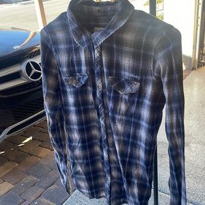 Billabong button up blue and pink plaid size large